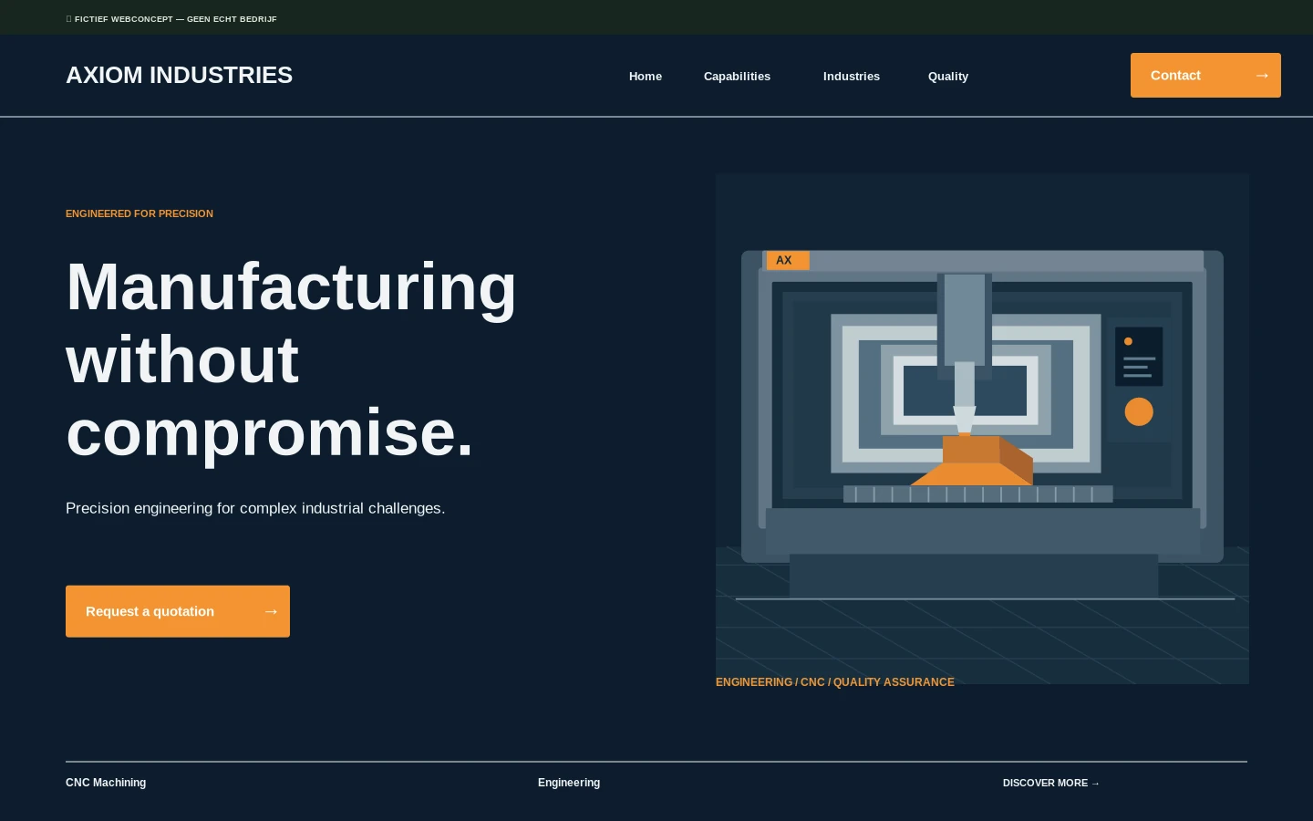 Desktopontwerp van het fictieve websiteconcept AXIOM Industries